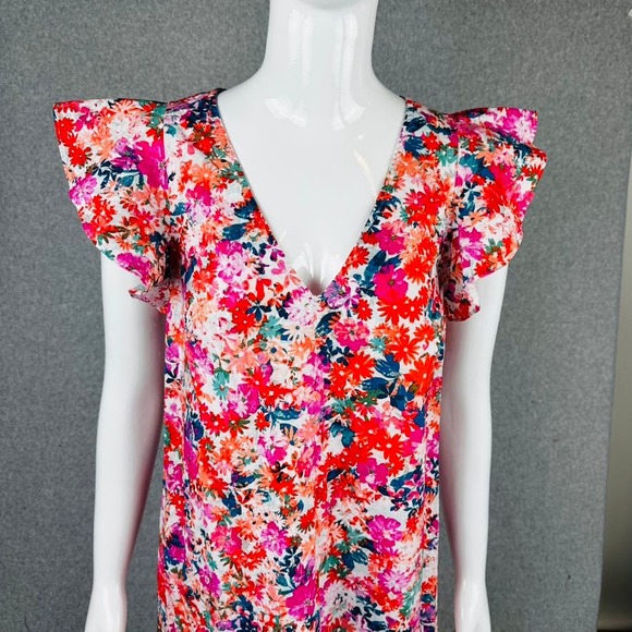 J. Crew Womans Sz 4 Mercantile Floral Dress Ruffle V Neck Pink Zip Stretch - Picture 4 of 10